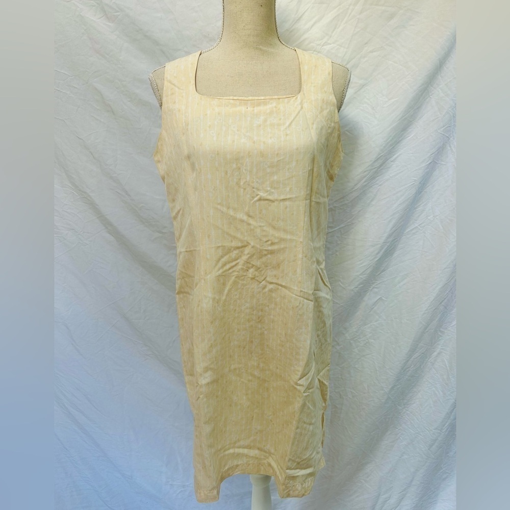 Vintage Valerie Stevens Dress Women Yellow Silk Linen Abstract Square Neck 4